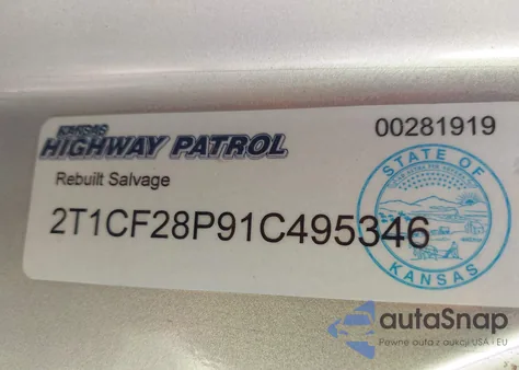 2001 Toyota Camry Solara Sle V6 из США, поврежденный, VIN 2T1CF28P91C495346